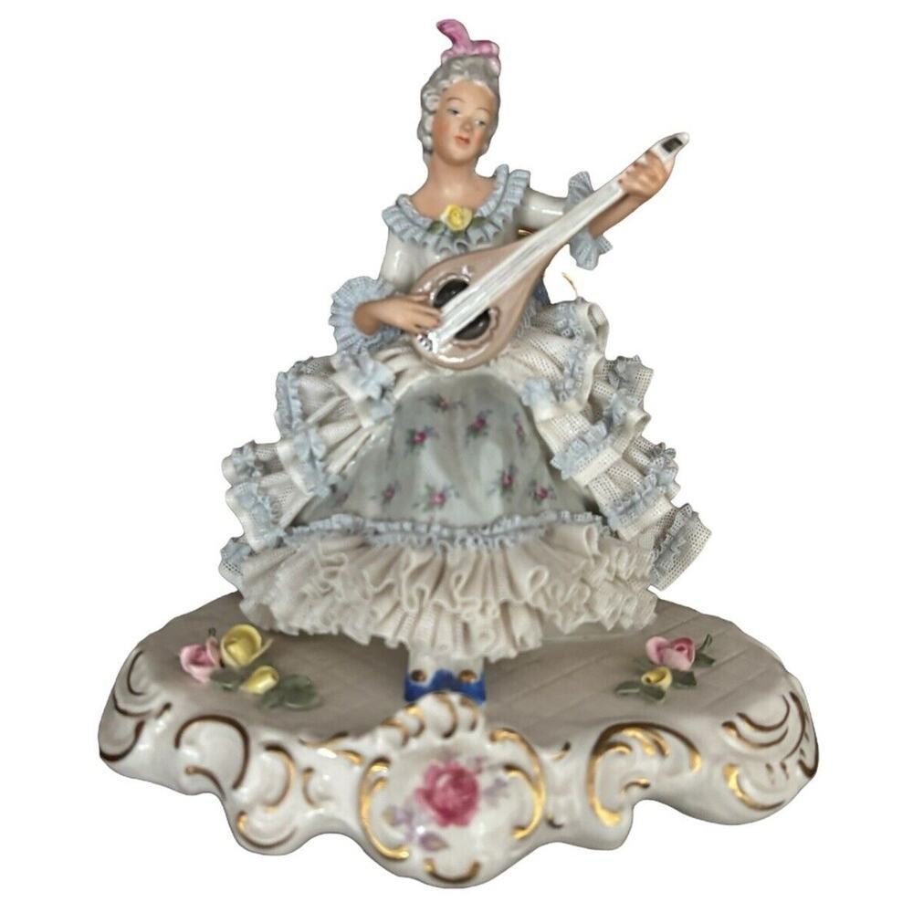 Dresden Lace Ballerina Sandizell Hoffner Figurine Germany Violin LARGE - Picture 9 of 9